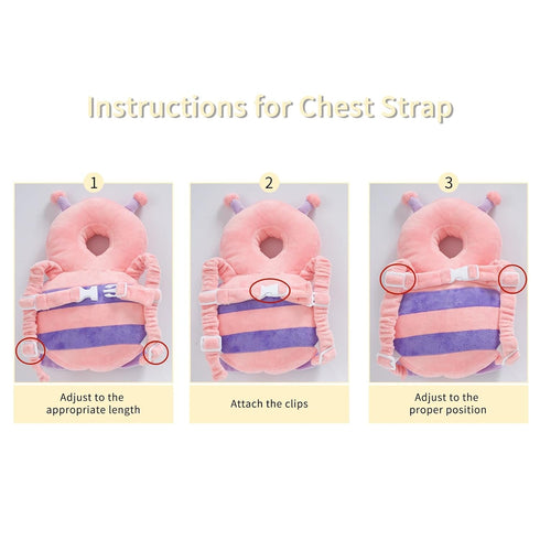 Newvenper Backpack, Baby Head Protector Toddler Padded Carrier With Elasticated Wear (Pink Butterfly)