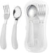 VANRA 2 Pieces Toddler Fork and Spoon Set with Travel Case, 18/8 Stainless Steel Kids Silverware for Lunch Box (White)