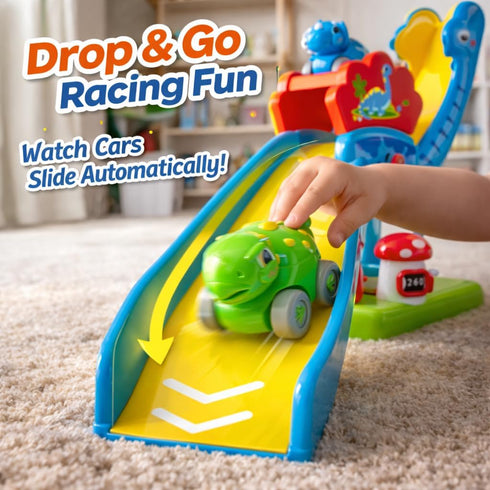 1-3, 4 1 2 Dinosaur Car Ramp Toy for Toddlers Drop & Go Ramp Racer with Mini Cars, Educational Toy for Year Old Boys
