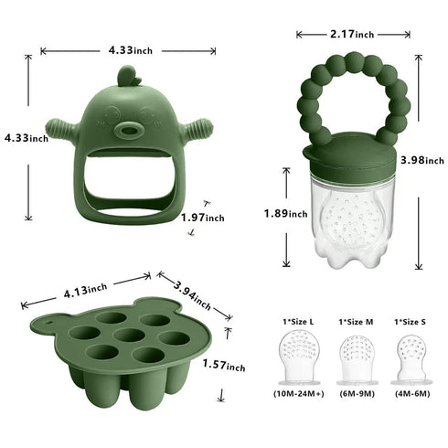 6-in-1 Set 3 Baby Fruit Feeder Pacifier & Baby Food Feeder Silicone Breastmilk Popsicle Mold with Freezer Tray