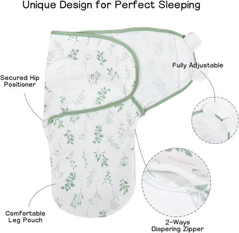 SEVDO 3-Pack 0-3 Organic Baby Swaddle Sleep Sacks,Nursery Swaddling Blankets,Swaddles for Newborns Infant Months