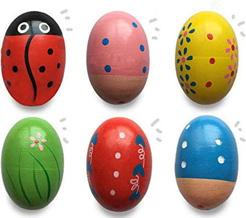 JoFAN 6 Pack Wooden Percussion Musical Shake Eggs Shakers for Kids, Christmas Stocking Stuffers Gifts