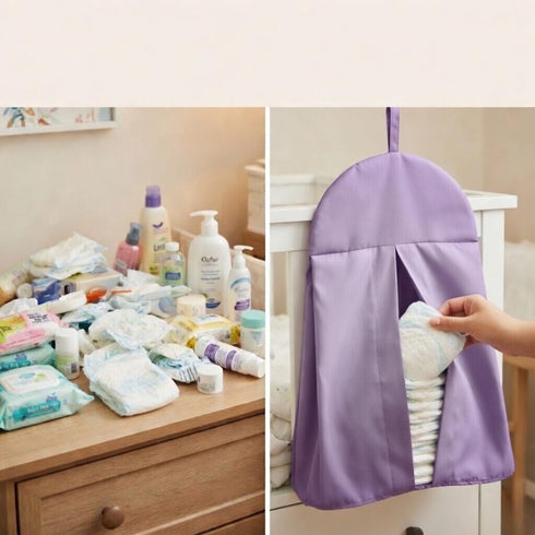Light Purple Hanging Baby Diaper Caddy Organizer for Changing Station; Baby Nursery Dcor for Girls; Diaper Stacker
