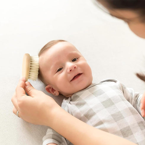 Set Personalized Baby Hair Brush & Comb with Soft Goat Bristles,Custom Laser Engraved Name,Newborn Grooming Kit