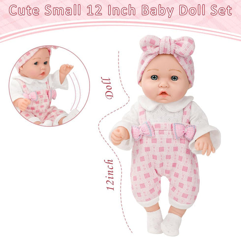 12" Playset Girls,12 Inch Set 3+ Girl Baby Doll With Accessories And Clothes In Gift Box For Little Small Realistic