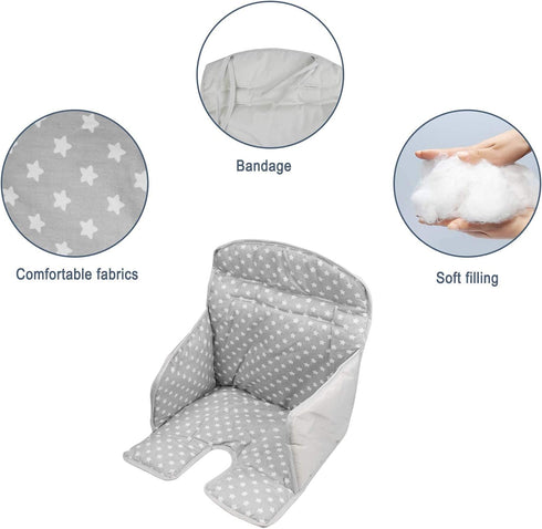 twoworld High Chair Cushion - Gray Star Seat Cover for Baby Dining