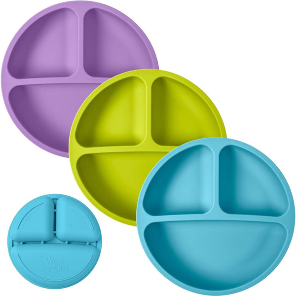 WeeSprout Silicone Divided Plates (No Lids), 100% Food Grade Silicone for Toddlers & Kids, Dishwasher Safe