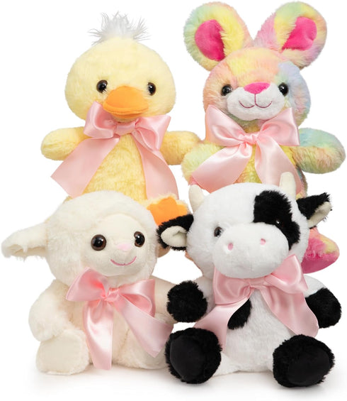 10'' Cow Stuffed Animal Baby Cow Plush with Big Bow Tie Cute Plush Toy Gift for Kids