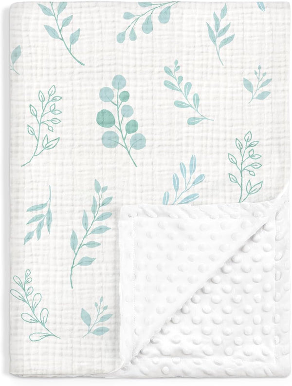 Baby Blankets for Boys Girls, Soft Nursery Minky Blankets with Muslin and