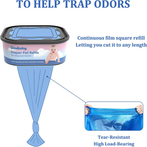 Omlishy 6 Pack 810 Jumbo Square Bags Refill Compatible with Diaper Genie Compact, Select Pails (Not Fit Classic)