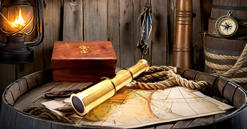 Captains 6" Brass Handheld Mini Telescope with Wooden Box