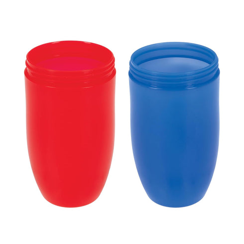 Nuby Wonder Cup with 360 Smart Edge Silicone Rim, 10 oz, Red/Blue, 2-Pack