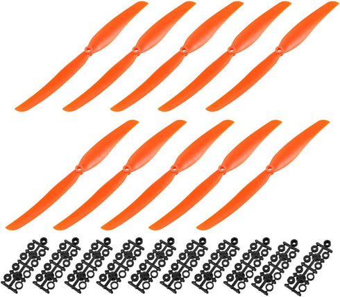 uxcell 10pcs RC Propellers CW 1060, 10x6 Inch Nylon Orange 2-Vane Fixed-Wing for Airplane Toy with Adapter Rings