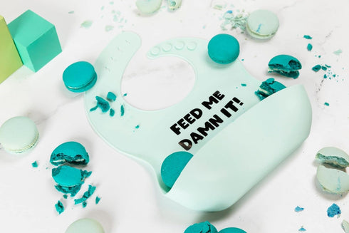 Silicone Baby Bib Infant Toddler Feeding | Funny Humorous Gift Feed Me Damn It | Waterproof, Durable, Adjustable, Soft!…
