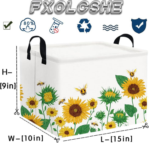 FXOCSHE FXOLCSHE Rectangular Sunflower basket,Waterproof Canvas kids Laundry Nursery Hamper,Storage Baskets