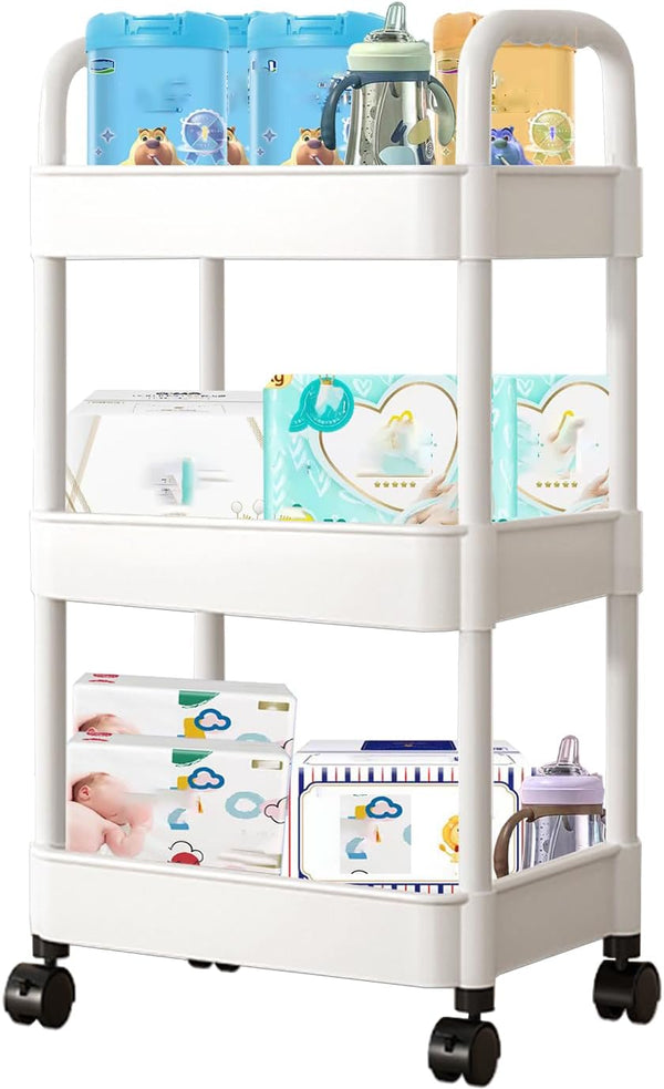 Tfulad Baby Diaper Caddy, Plastic Movable Diaper Cart with Wheels Newborn Nursery Essentials