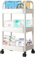Tfulad Baby Diaper Caddy, Plastic Movable Diaper Cart with Wheels Newborn Nursery Essentials