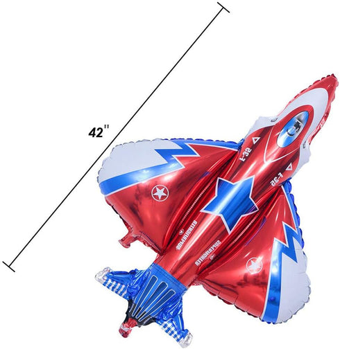 42" Fighter Jet Airplane Balloons - Cartoon Flying Party Birthday Foil Balloon Decor for Kids