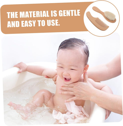 Set KOMBIUDA Hair Brush with Soft Bristles and Comb Gentle Scalp Cleaning and Bath Brush for Newborns Parents