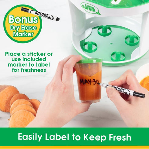 Sprout Cups 6 Pack 4oz Baby Food Storage Containers with Write What You Want Lids, - Reusable, Stackable, Leakproof