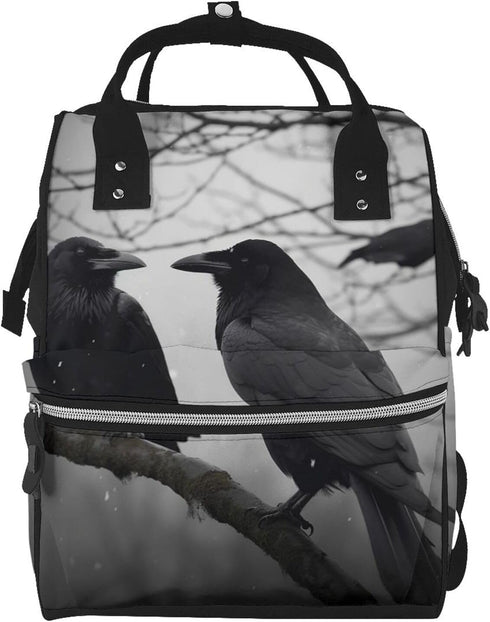 DWVTSLH Crow Birds Diaper Bag Backpack Multifunction Nappy Bags Waterproof Mummy Backpack Large