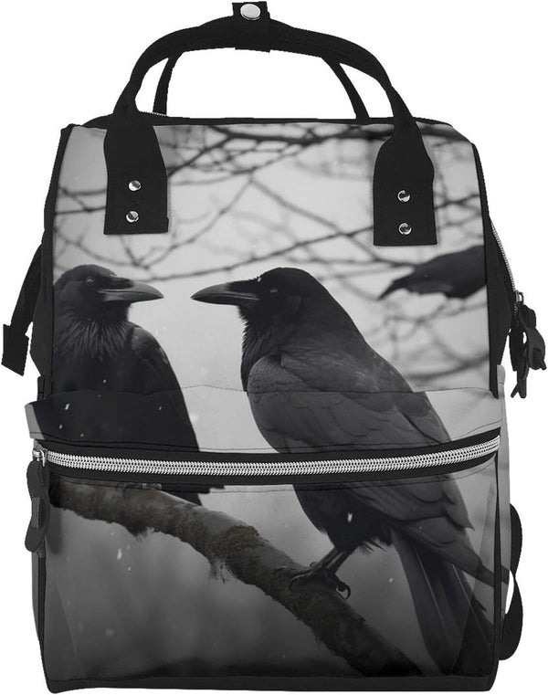 DWVTSLH Crow Birds Diaper Bag Backpack Multifunction Nappy Bags Waterproof Mummy Backpack Large