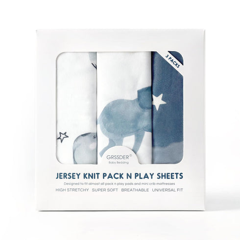 Fitted Pack n Play Sheets, 3 Pack Stretchy Ultra Soft Jersey Knit Sheets for Portable/Mini Crib Mattresses