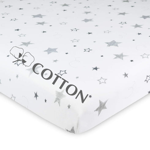 American Baby Company 100% Natural Cotton Fitted Pack and Play Sheet 39" x 27" for Playpen, Super Stars