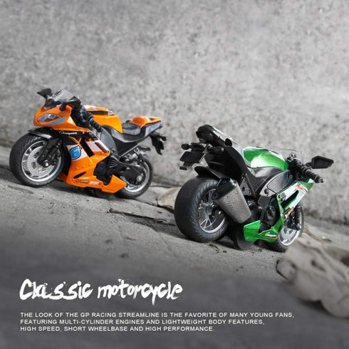 Pull Back Motorcycle Toys, Tiny Gift with Music Lighting, Race Motorcycles for Boys Age 3-8 (Green)