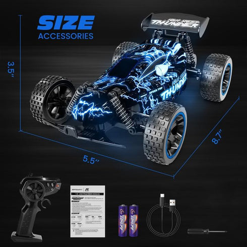 1:18 2WD 2.4GHz 50 8-12 Tecnock RC Cars for Kids, Scale RC Car with LED Lights, Remote Control Car with USB-C Easy