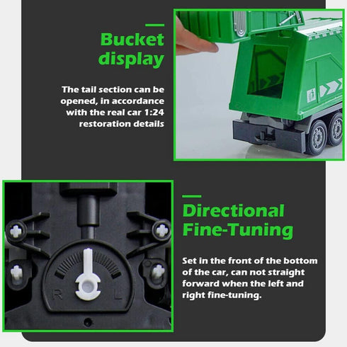 2.4G RC Garbage Truck Toy with Lights, 6 Channel Remote Control Waste Management Truck with 2 Rechargeable Batteries