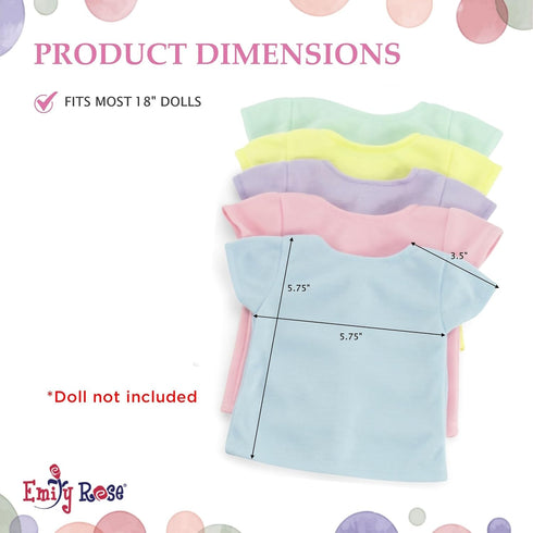18-Inch 5-Pack Emily Rose Doll Clothes Pastel T-Shirts - DIY Craft Kit with Pink, Blue, Green, Yellow & Purple Tees