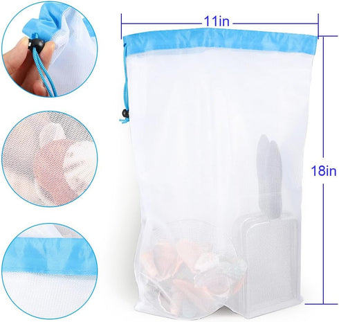 2 Sets Beach Sand Sifter, Beach Sifting Sand Telescoping Pole with Scoops, Baskets, Mesh Bag, for Picking Up Shells