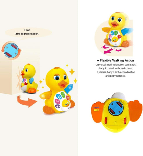 Musical Flapping Yellow Duck - Interactive Educational Learning Walking Light Up Dancing Toy for 1 Year Old