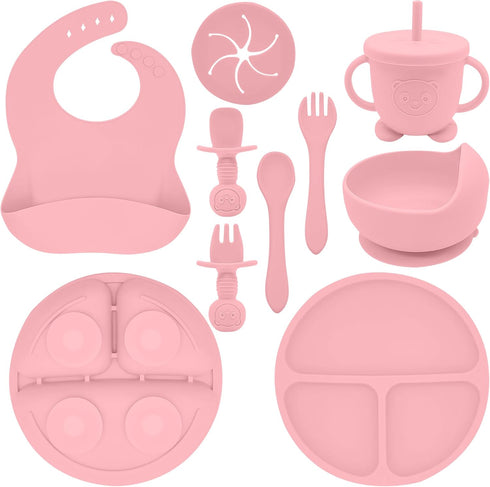 Happy Munchkins Silicone Baby Feeding Set | 9 PCS Baby Led Weaning Supplies Feeding