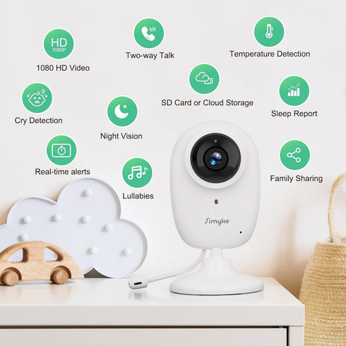 Monitor,1080P Simyke Smart Video Baby Baby Room Camera, APP Control,WiFi On/Off Switch,AI Detection, Cry Monitor