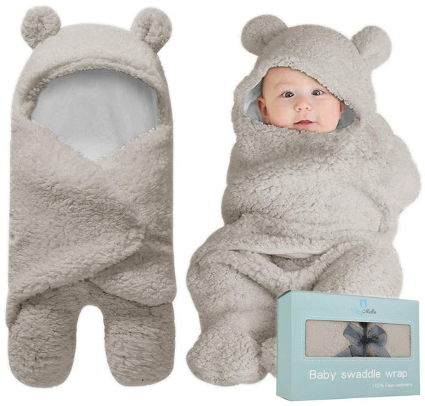 BlueMello Ultra-Soft Plush Swaddle Blanket for Infants 0-6 Months, Grey Receiving Wrap, Ideal Newborn Gift
