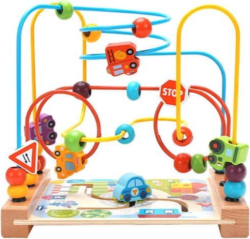 Alasum Toddler Car Toys, Bead Maze Toy, Funny Round Wooden Roller Coaster for Kids