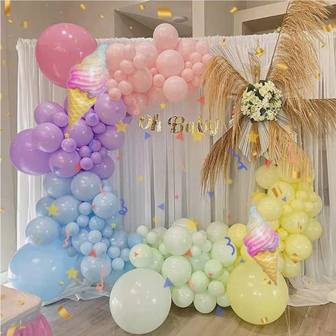 BSMLSPHW 145pcs Pastel Balloon Garland Arch Kit Macaron Rainbow Ballon with Long Foil Ice Cream Ballon for Baby Shower