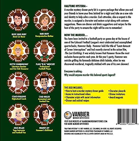 Halftime Hysteria, Football Party-Themed Murder Mystery Dinner Game for 8 Adult Players