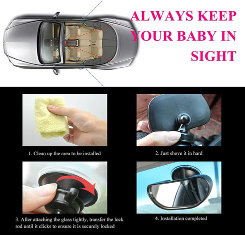 Ohleats 360 Baby Car Mirror, Shatter-Proof Rear Facing Mirror for Infant Safety, Rotation Clear View for Windshield Sun