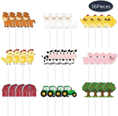 WERNNSAI 36 PCS Farm Cupcake Toppers, Animal Birthday Decorations for Kids Baby Shower Tractor Theme Party