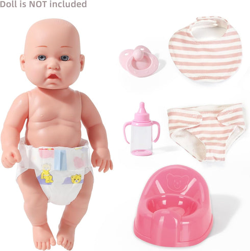 eDollable Set 12 inch Realistic Baby Doll Accessories Toys for Dolls Includes Doll Potty, Bib,Pacifier,Diaper