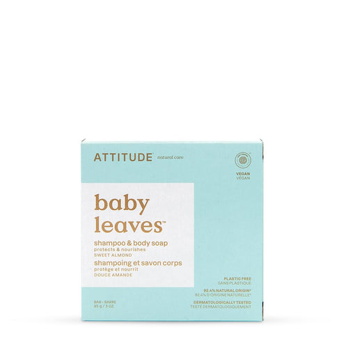 ATTITUDE Baby Plastic-Free Shampoo & Body Soap Bar, EWG Verified, Unscented, Vegan, 3 Ounces (Good Night)