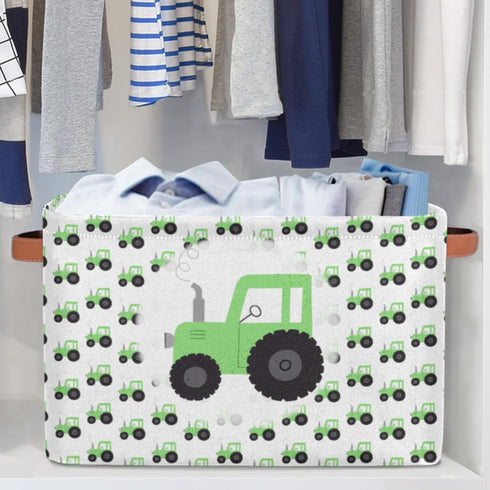 Closet 2 Pack Truck Car Storage Basket, Green Tractor Foldable Storage Bin with Handle Fabric Rectangular Storage Box