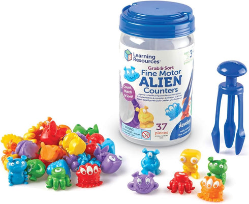 Learning Resources Grab & Sort Fine Motor Alien Counters, 37 Pieces, Toddler Learning Toys, Math Manipulatives for Kids