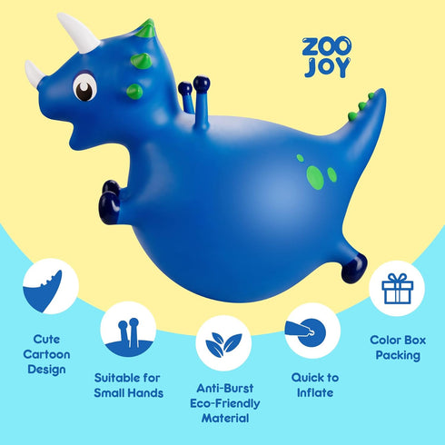 Bouncy Dinosaur Hopper - Inflatable Dino Bouncing Animal for Toddlers, Navy Blue Ride On Toy with Pump for 4-8 Year Olds