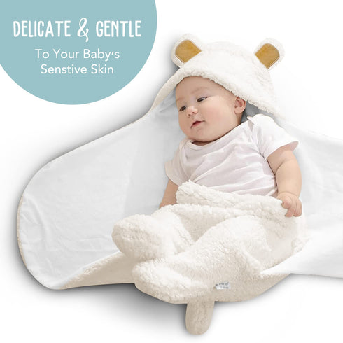 BlueMello Baby Bear Swaddle Blanket, Ultra-Soft Plush for Infants 0-6 Months, White Receiving Wrap