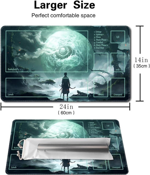 MTG Playmat 24x14in - Free Storage Bags, Non-Slip Backing, Ideal for Card Game Enthusiasts (with Zone)