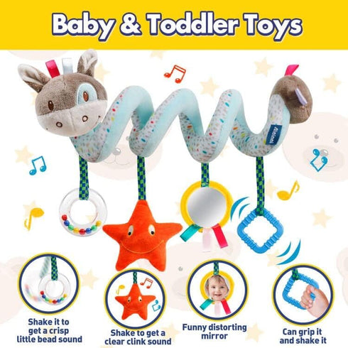 Baby Car Seat Toys Activity Stroller Toy - Spiral Hanging Plush Toys for Boys Girls 0-12 Months